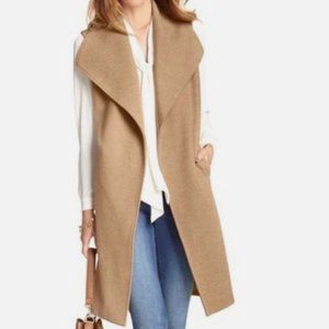 White House Black Market Long Belted Camel Vest Size S/M